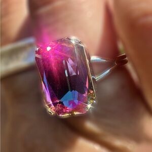 Faceted Swacorski Heliotrope Silver Tone Split Band Ring(14x10mm)